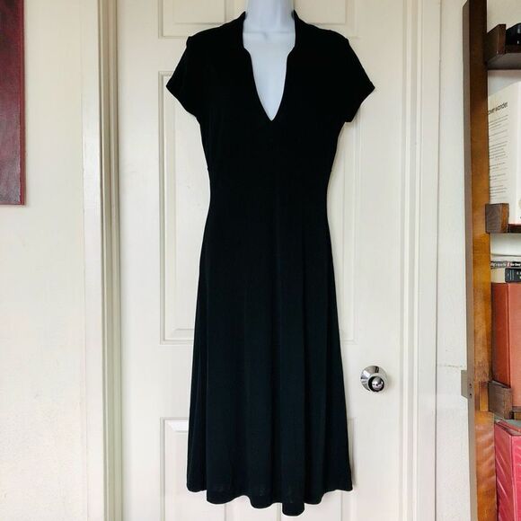Vintage Banana Republic Short Sleeved Collared Deep V-neck Midi Empire Waist Dre - Picture 1 of 10